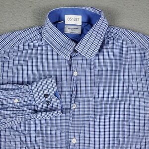 Duchamp Shirt Mens  Size 17.5 XL Blue Check Dress Button Up Long Sleeve